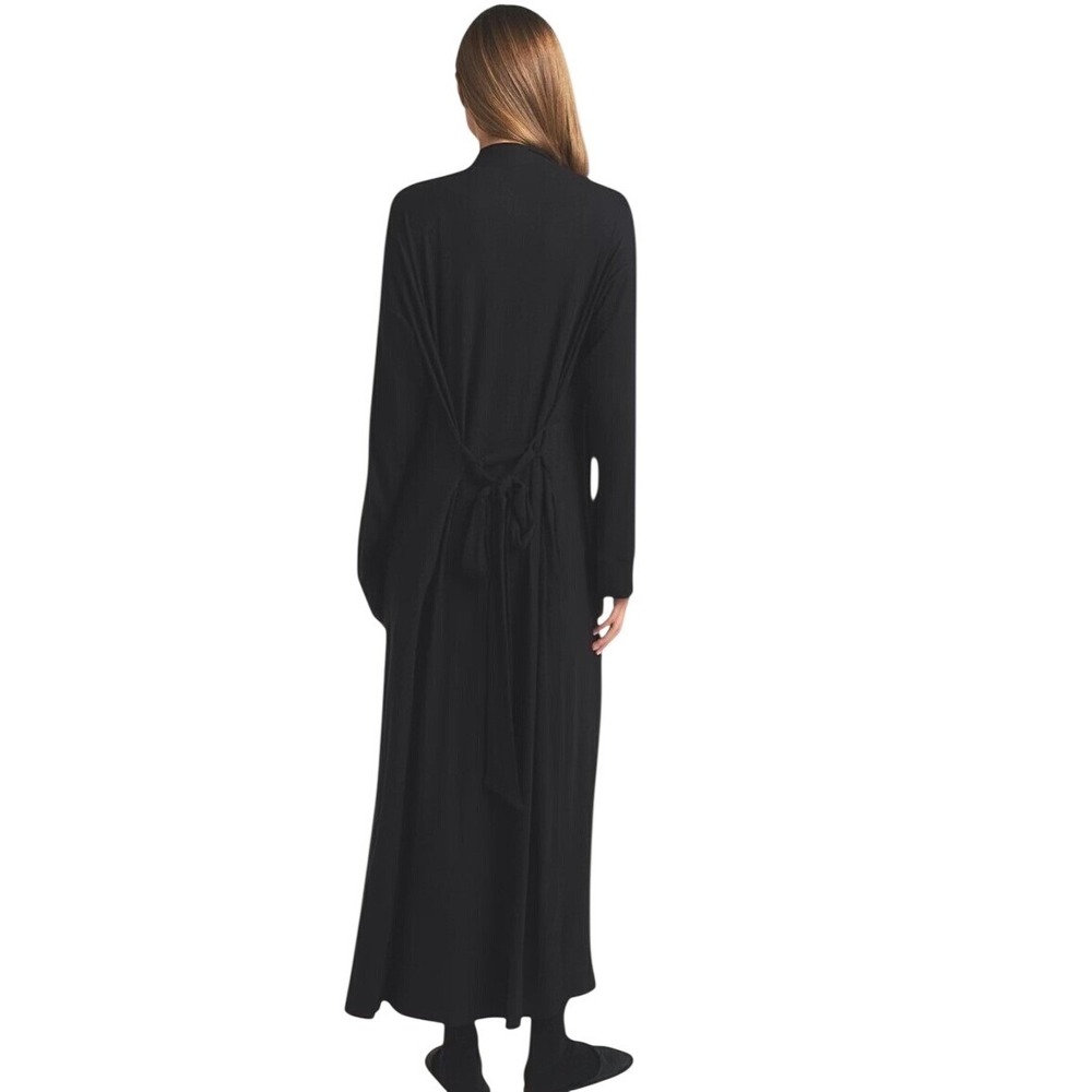 Skims Soft Lounge Long Robe Onyx Black Ribbed Knit Sleepwear RB-ROBE-5848W XS - Picture 6 of 7